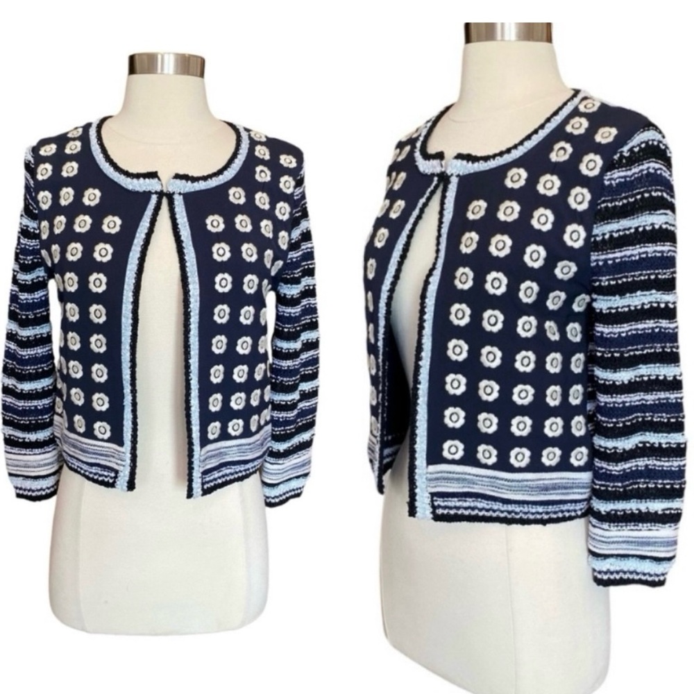 Sachin + Babi Crochet Knit Cardigan Floral Embroidered Sweater